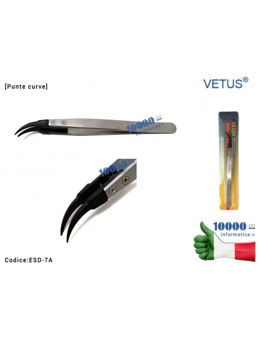 Pinzetta di Precisione VETUS ESD-7A [Punte Curve Resistente Al Calore Intercambiabili] Acciaio Stainless Steel Highly Precise An