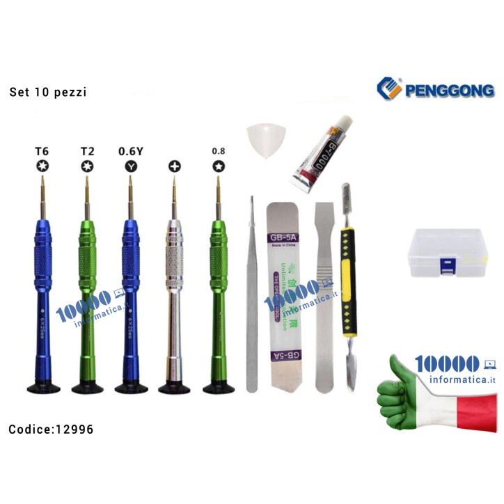 Set 10 pezzi Kit Attrezzi Per Riparazione Cellulare Smartphone Apple iPhone Samsung Xiaomi strumenti fai da te Precision Screwdr