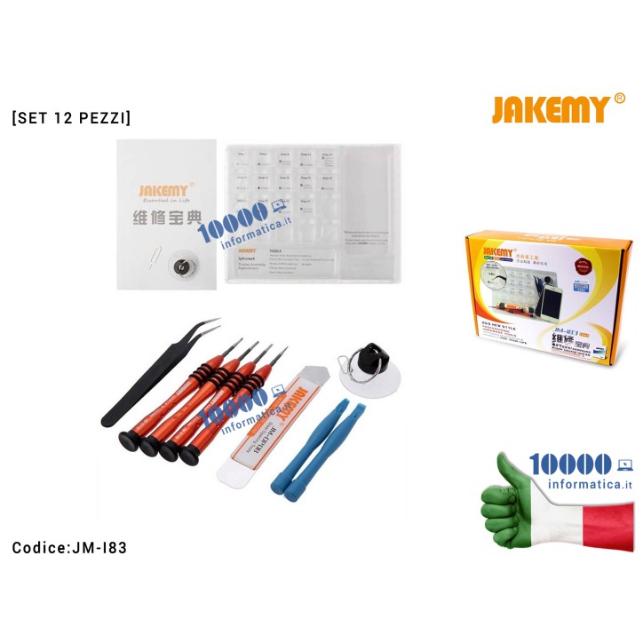 Set 12 pezzi Attrezzi JACKEMY JM-I83 Cacciaviti Esagonali Torx mini Stella Kit per Riparazione Cellulari fai da te Precision Hex
