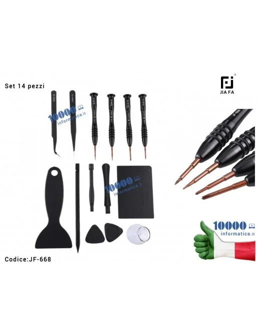 Cacciaviti di Precisione JIAFA JF-668 [Set 14 pezzi] Esagonali Torx mini Stella Kit Atrezzi per Riparazione Cellulari fai da te 