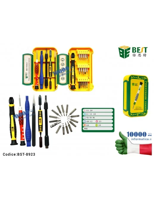 Cacciaviti di Precisione BEST BST-8923 Esagonali Torx mini Stella [Kit 21 pezzi] Atrezzi per Riparazione Cellulari fai da te Pre