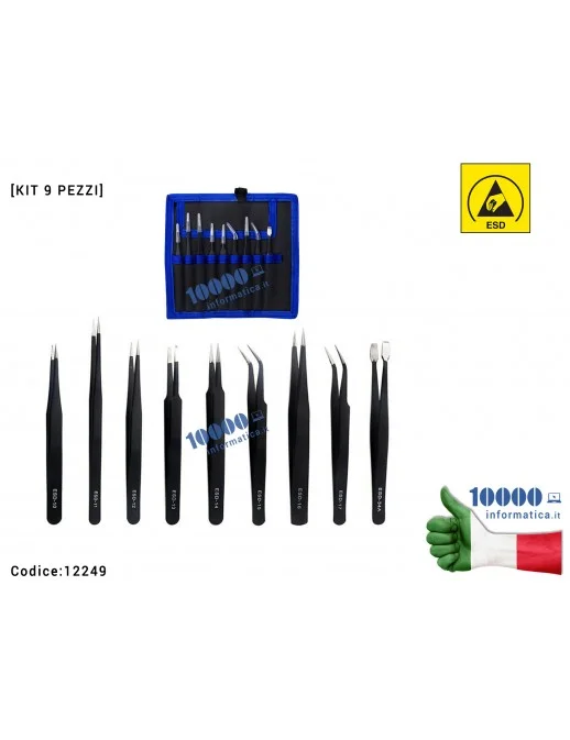 Set 9 Pinzette Antistatiche ESD Anti-magnetica [ESD-10/ESD-11/ESD-12/ESD-13/ESD-14/ESD-15/ESD-16/ESD-17/ESD-34A] Scheda Madre No