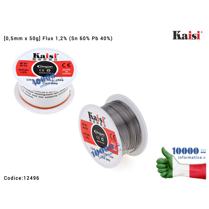 Stagno KAISI [0,5mm x 50g] (Sn 60% Pb 40%) Bobina per Saldature Rotolo Saldatura Solder Soldering Wire