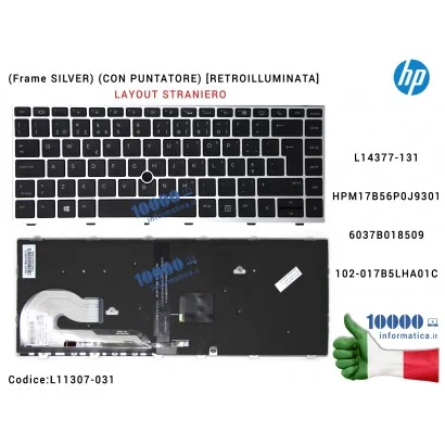 L11307-031 Tastiera Inglese Retroilluminata HP EliteBook 745 G5 840 G5 846 G5 840 G6 846 G6 (Frame SILVER) (CON PUNTATORE) L1...