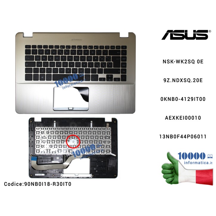 Tastiera Italiana Completa di Top Case Superiore ASUS VivoBook 15 X505 (ICICLE GOLD) X505Z X505ZA F505 F505Z F505ZA NSK-WK2SQ 0E