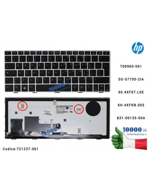 Tastiera Italiana Retroilluminata HP EliteBook 810 G1 (Frame SILVER) 90.4XF07.L0E 6H.4XFKB.005 831-00135-00A L27501-L6