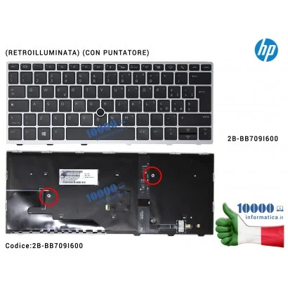L13697-061 Tastiera Italiana Retroilluminata HP EliteBook 830 G5 836 G5 830 G6 (FRAME SILVER CON PUNTATORE) 2B-BB709I600 L136...