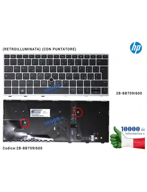 Tastiera Italiana Retroilluminata HP EliteBook 830 G5 836 G5 830 G6 (FRAME SILVER CON PUNTATORE) 2B-BB709I600 L13697-061