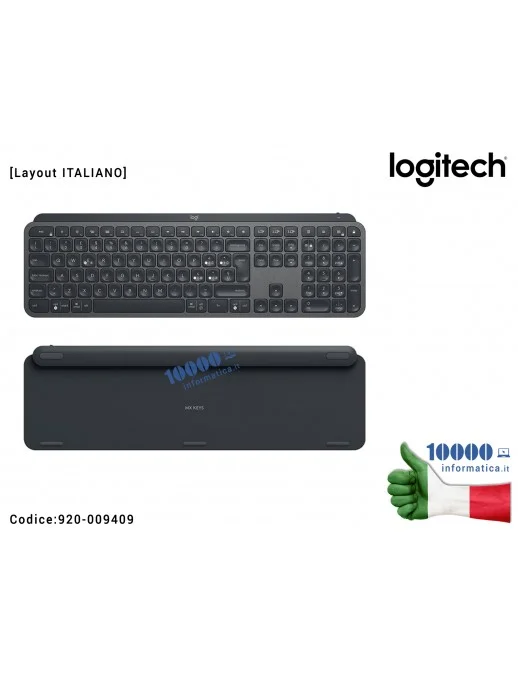 Tastiera LOGITECH MX Keys [Layout ITALIANO] Wireless Retroilluminata QWERTY (IT) Bluetooth senza fili con ricarica USB-C per com