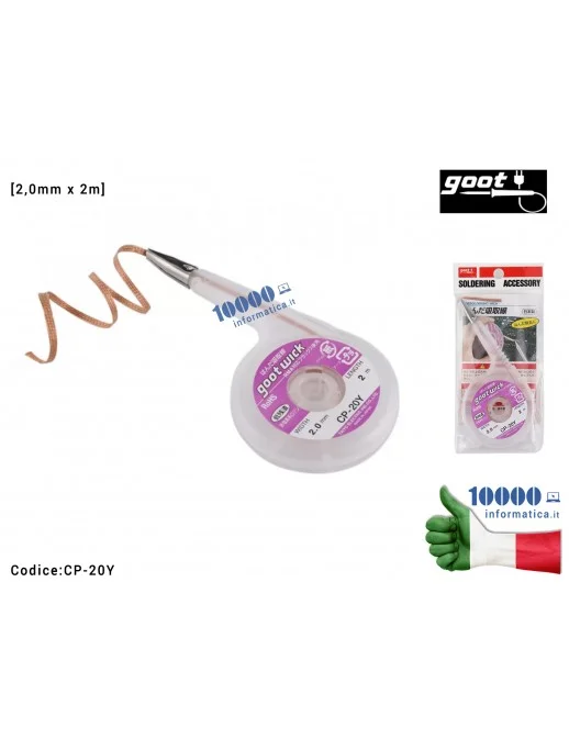 Treccia Dissaldante in Rame GOOT WICK CP-20Y [2,0mm x 2m] Trecciola Assorbi Stagno Anti-Hot Desoldering Wick Beccuccio Anti-Calo