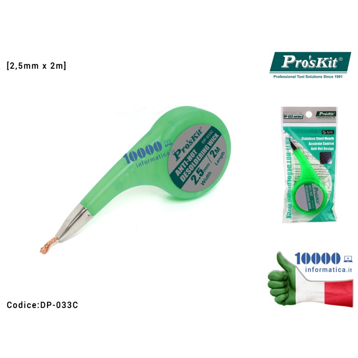 Treccia Dissaldante in Rame PRO'SKIT [2,5mm x 2m] Trecciola Assorbi Stagno Anti-Hot Desoldering Wick Beccuccio Anti-Calore in ac