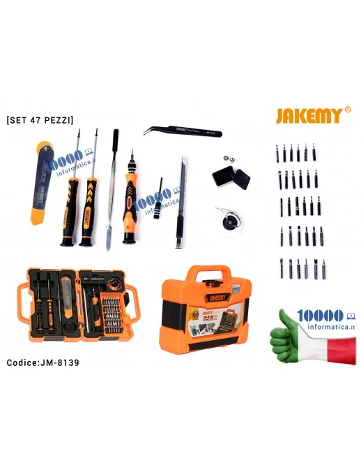 Kit di riparazione JACKEMY JM-8139 [Set 47 pezzi] Cacciaviti Esagonali Torx mini Stella Kit per Riparazione Cellulari fai da te 