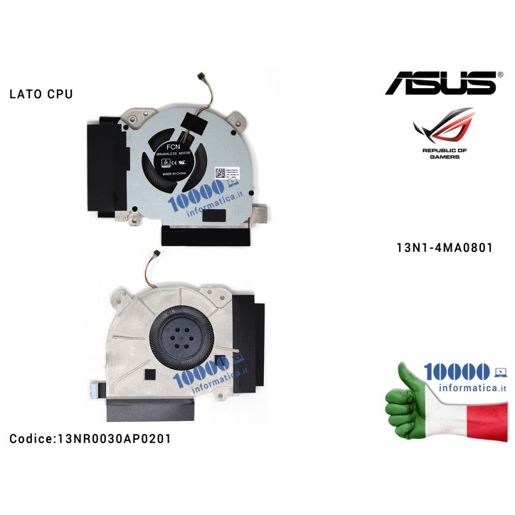 Ventola di Raffreddamento Fan CPU ASUS ROG Zephyrus GM501G GM501GS GM501GM 13N1-4MA0801 Ventola di Raffreddamento Fan CPU ASUS ROG Zephyrus GM501G GM501GS GM501GM 13N1-4MA0801