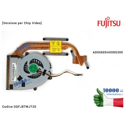 3QFJ8TMJT20 Ventola di Raffreddamento Fan CPU + Dissipatore FUJITSU LifeBook AH522 AH532 LH522 LH532 [Modello con Grafica] D0...