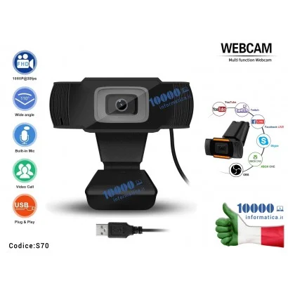 Webcam FHD 1080P 30fps con Microfono per Video Conferenza Live IP Camera AutoFocus USB 2.0 Per Notebook Laptop Computer