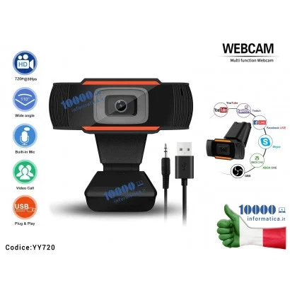 Webcam HD 720p con Microfono per Video Conferenza Live Camera IP AutoFocus USB 2.0 Per Notebook Laptop Computer