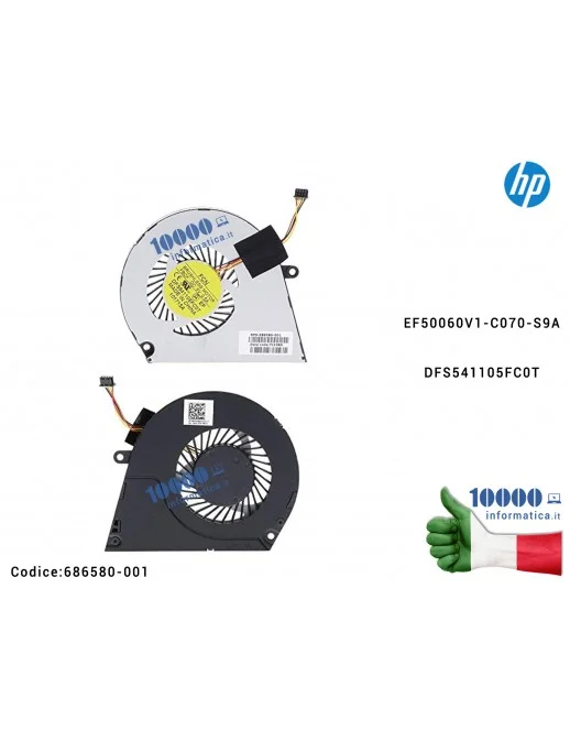 686580-001 Ventola Fan CPU HP Envy 4 Envy 6 4-1000 6-1000 Envy Pro 4-B000 TPN-C102 TPN-C103 686580-001 EF50060V1-C070-S9A DFS...