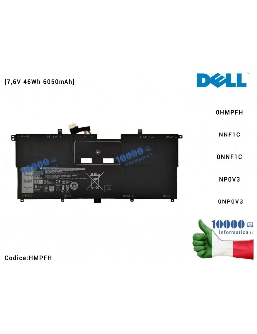 HMPFH Batteria HMPFH DELL XPS 13 9365 (P71G) [7,6V 46Wh 6050mAh] HMPFH 0HMPFH CN-0HMPFH NNF1C 0NNF1C CN-0NNF1C NP0V3 0NP0V3 C...