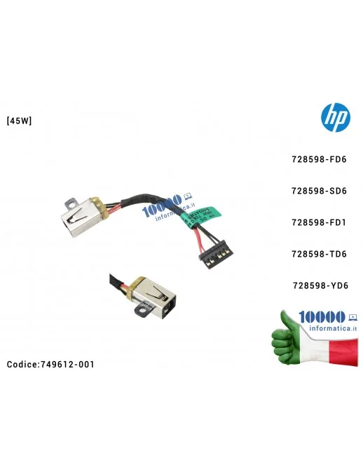 749612-001 Connettore DC Power Jack HP EliteBook FOLIO 1040 G1 1040 G2 1040 G3 940 G1 [45W] 749612-001 728598-FD6 728598-SD6 ...