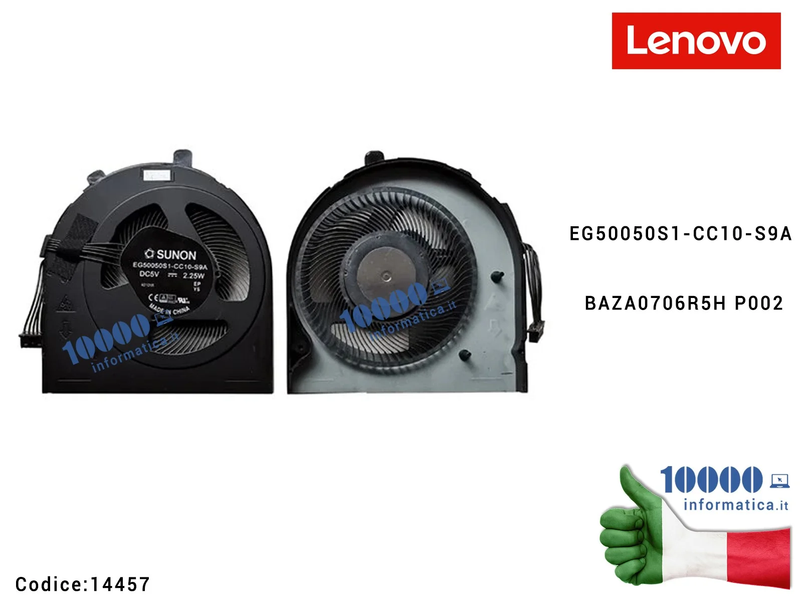 14457 Ventola di Raffreddamento Fan CPU LENOVO ThinkPad E480 E485 E490 E495 E580 E585 E590 E595 EG50050S1-CC10-S9A BAZA0706R5...