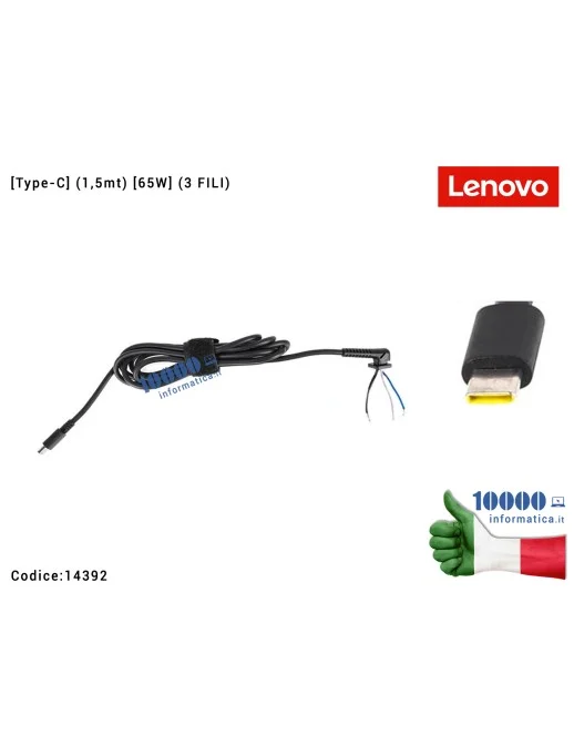 14392 Cavo con Connettore per Alimentatore LENOVO [Type-C] (1,5mt) [65W] (3 FILI)