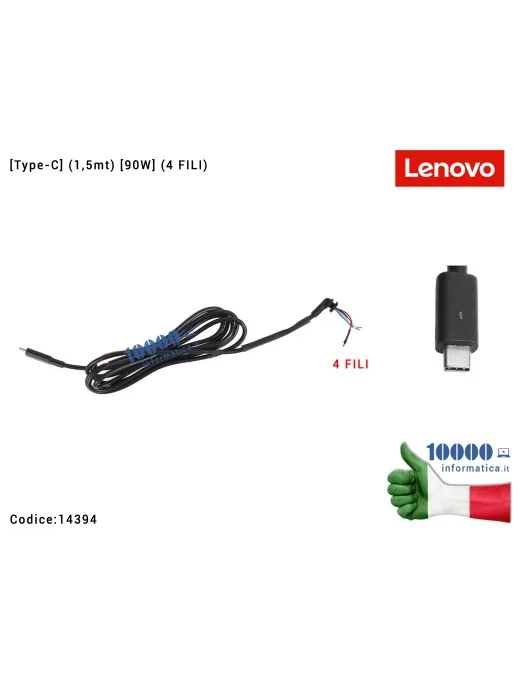 14394 Cavo con Connettore per Alimentatore LENOVO [Type-C] (1,5mt) [90W] (4 FILI)