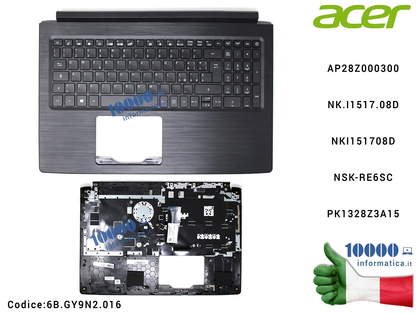 6B.GY9N2.016 Tastiera Italiana Completa di Top Case Superiore ACER Aspire A315-41 A315-41G 6BGY9N2016AP28Z000300 NK.I1517.08D...
