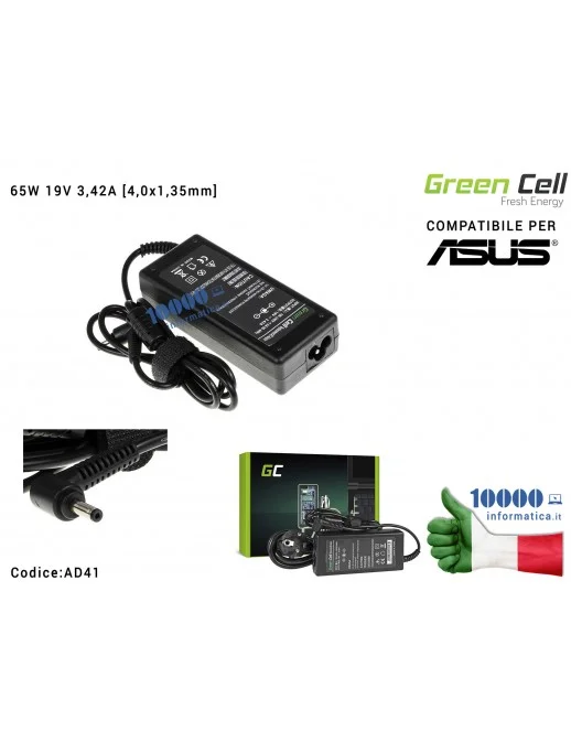 AD41 Alimentatore Green Cell 65W 19V 3,42A [4,0x1,35mm] Compatibile per ASUS VivoBook S200 Zenbook UX21 UX32