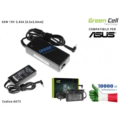 AD72 Alimentatore Green Cell 65W 19V 3,42A [4,5x3,0mm] Compatibile per ASUS AsusPro Advanced BU400 BU400A BU400V BU400VC Esse...