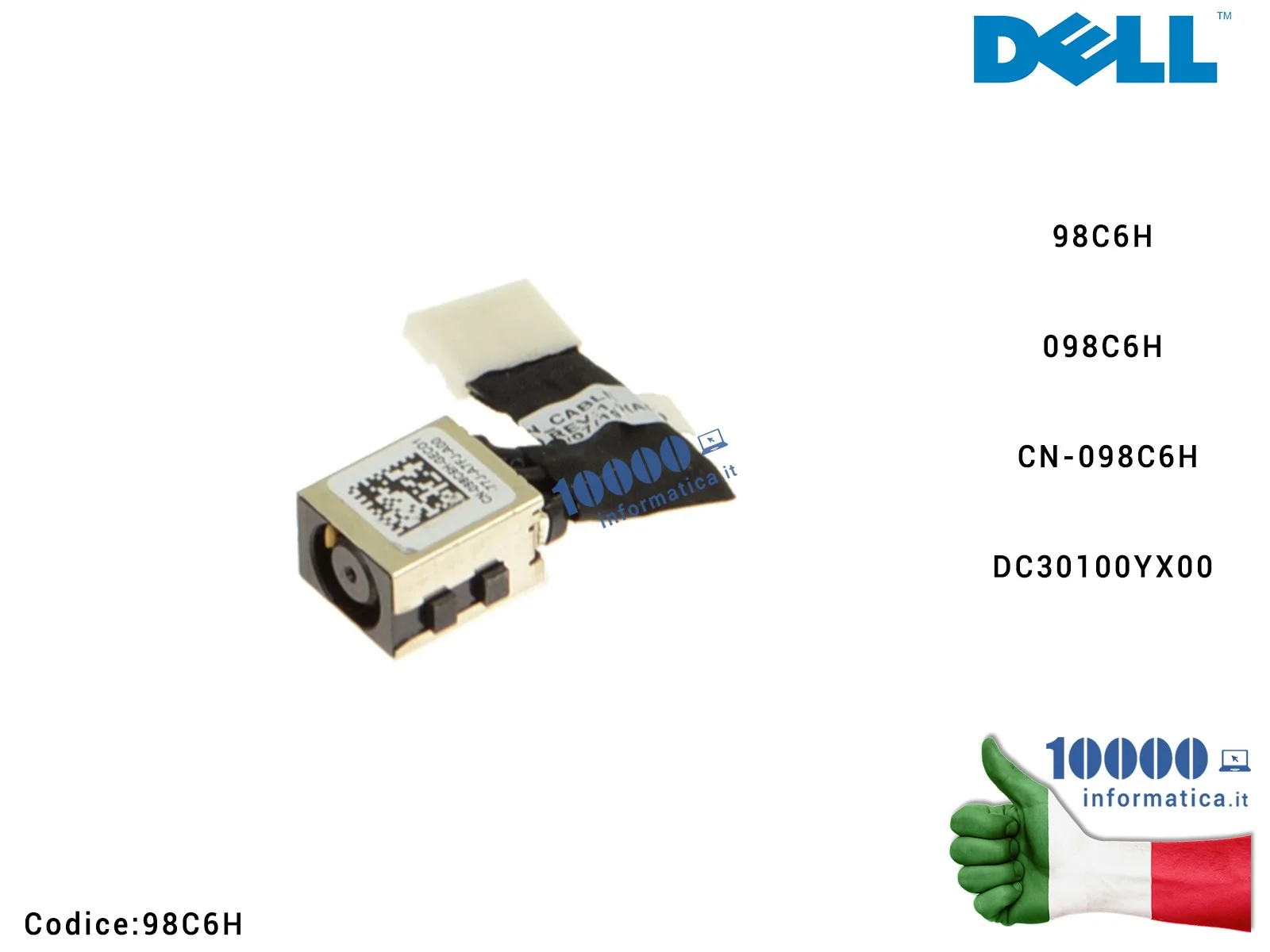 98C6H Connettore DC Power Jack DELL Latitude 5580 5590 5591 E5580 E5590 E5591 Precision 3520 3530 M3520 DC30100YX00 98C6H 098...