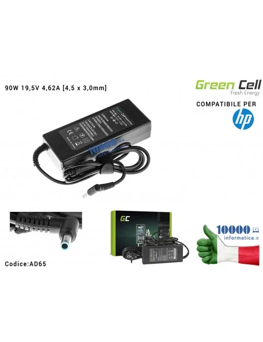 AD65 Alimentatore Green Cell 90W 19,5V 4,62A [4,5x3,0mm] Compatibile per HP Envy 15-J 15-K 17-J 17-K Pavilion 14-E 15-E 17-E ...