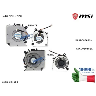 14508 Ventole Dual Fan MSI Katana GF66 GF76 11SC 11UC 11UD 11UE MS-1582 (Coppia) Ventola di Raffreddamento Fan CPU+GPU MSI Ka...