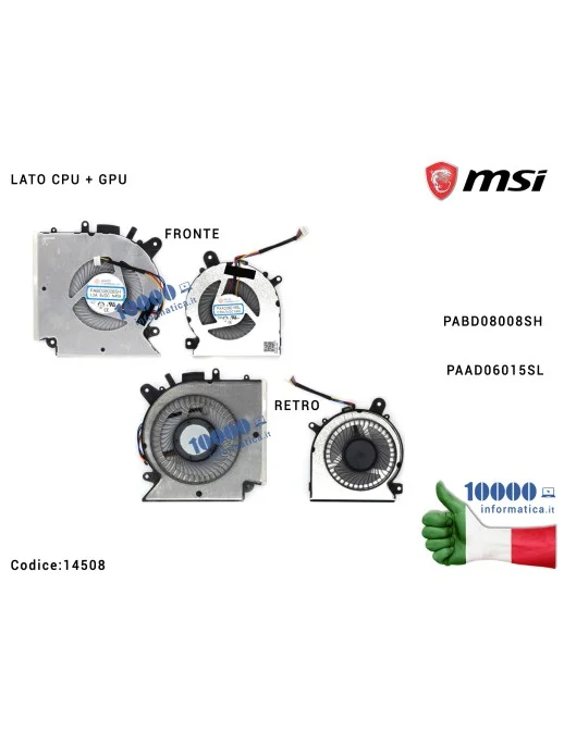 14508 Ventole Dual Fan MSI Katana GF66 GF76 11SC 11UC 11UD 11UE MS-1582 (Coppia) Ventola di Raffreddamento Fan CPU+GPU MSI Ka...