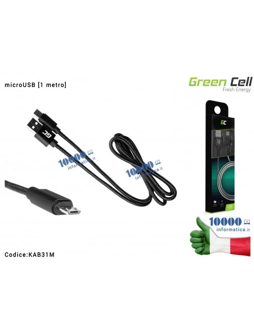 KAB31M Cavo Dati Ricarica USB a microUSB Green Cell [1 metro] Asus Samsung Huawei Lenovo Nokia