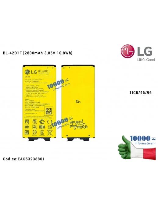 EAC63238801 Batteria BL-42D1F LG G5 H850 H860 H840 [2800mAh 3,85V 10,8Wh] 1IC5/46/96
