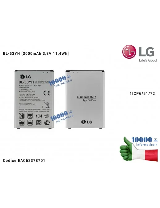 EAC62378701 Batteria BL-53YH LG D855 G3 [3000mAh 3,8V 11,4Wh] 1ICP6/51/72