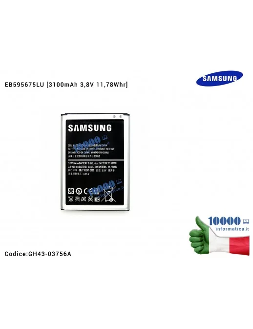GH43-03756A Batteria EB595675LU SAMSUNG Galaxy Note 2 GT-N7100 [3100mAh 3,8V 11,78Whr]