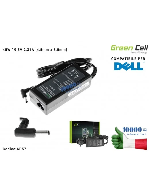 AD57 Alimentatore Green Cell 45W 19,5V 2,31A [4,5mm x 3,0mm] Compatibile per DELL XPS 12 13 Inspiron 14 (3452) (5451) 15 (555...