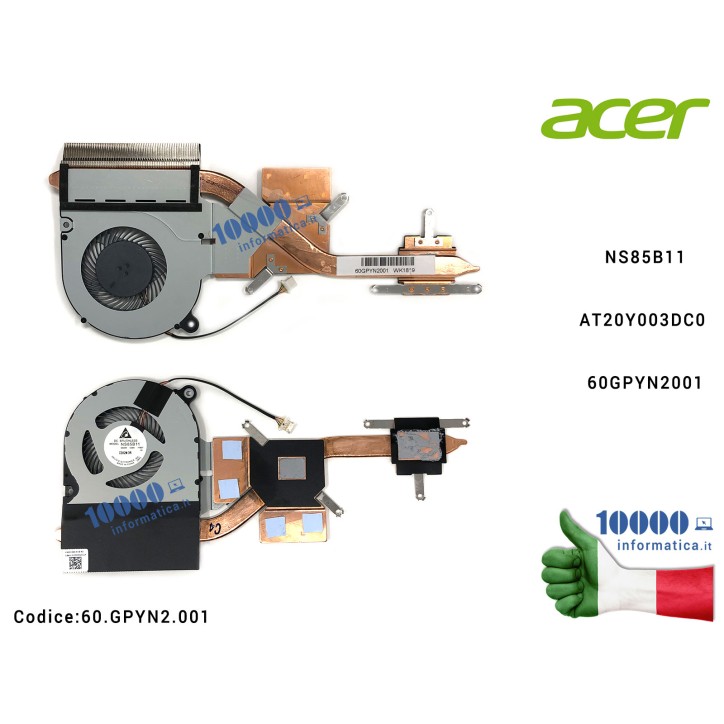 Ventola di Raffreddamento Fan CPU + Dissipatore Heatsink ACER Aspire A515-41G NS85B11AT20Y003DC0 60GPYN2001