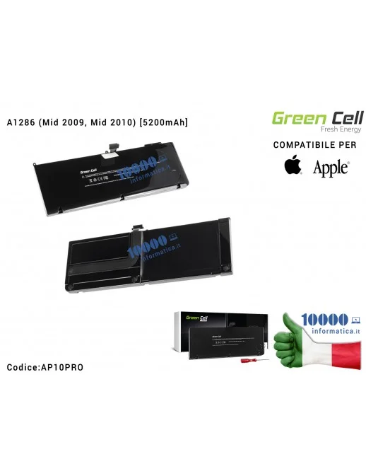 AP10PRO Batteria A1321 Green Cell PRO Compatibile per APPLE MacBook Pro 15 A1286 (Mid 2009, Mid 2010) [5200mAh]