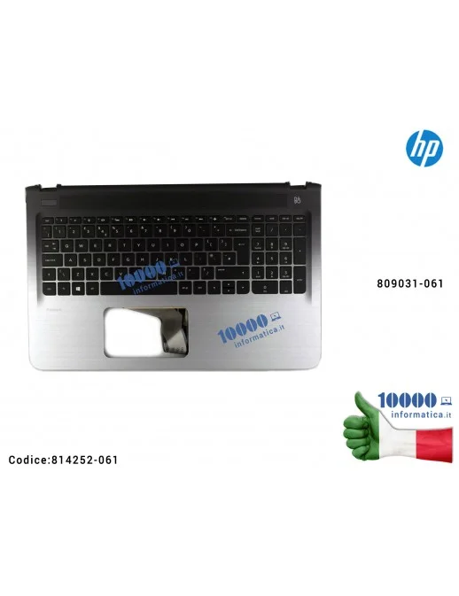 814252-061 Tastiera Italiana Completa di Top Case Superiore Palmrest HP Pavilion 15-AB 15-AB249NL [NERO/SILVER] 814252-061 80...