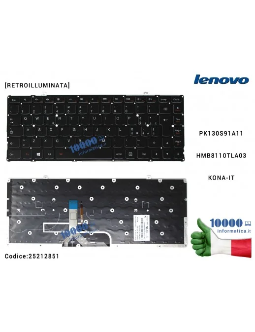 25212851 Tastiera Italiana LENOVO Yoga 2 Pro 13" [RETROILLUMINATA] (SENZA FRAME) PK130S91A11 HMB8110TLA03 KONA-IT