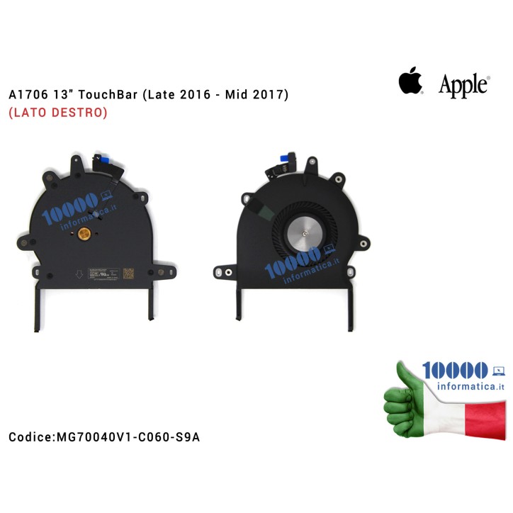 Ventola Fan CPU APPLE [DX] MacBook Pro A1706 13" TouchBar (Late 2016 - Mid 2017) (LATO DESTRO)
