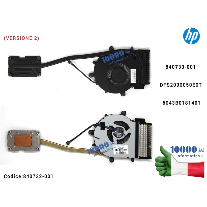 Dissipatore + Ventola Fan CPU HP ProBook 650 655 G2 G3 [4 PIN] (VERSIONE 2) 840733-001 DFS2000050E0T 6043B0181401