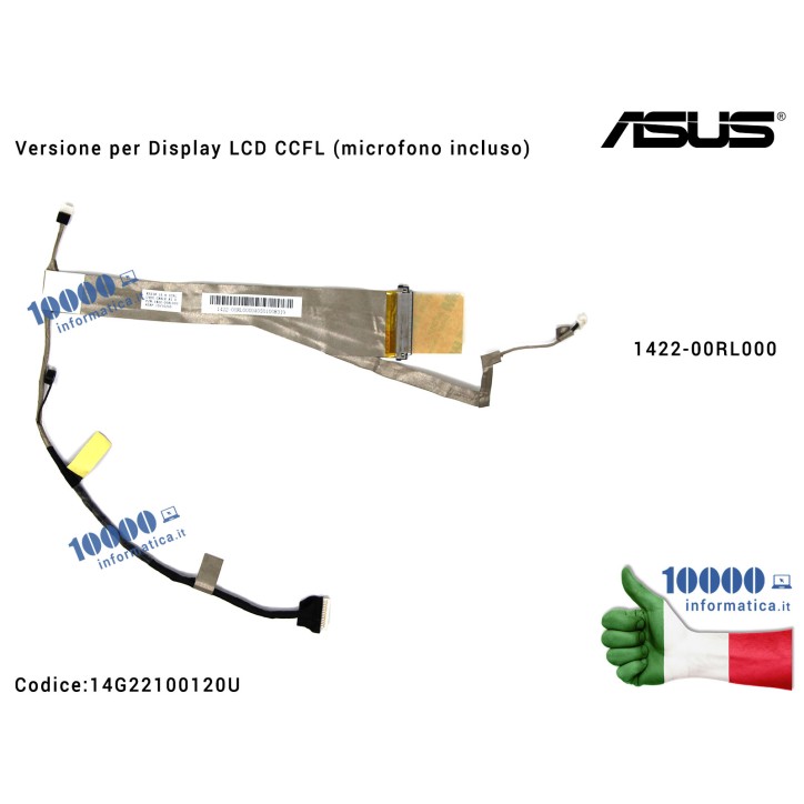 Cavo Flat LCD ASUS K52 K52F K52JR [Versione per Display LCD inverter CCFL] (microfono incluso) 1422-00RL000 K52DE K52DR A52DR K5