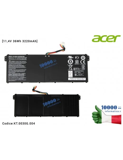 Batteria AC14B18J AC14B13J ACER Aspire ES1-512 ES1-520 ES1-521 ES1-531 C730 CB3-111 CB5-311 [11,4V 36Wh 3220mAh]