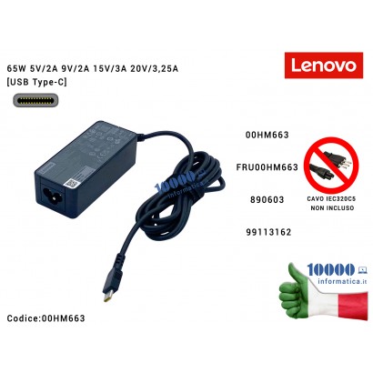 00HM663 Alimentatore LENOVO 45W [USB-C] ThinkPad L14 GEN 2 TYPE 20X1 20X2 S 00HM663 FRU00HM663 890603 99113162