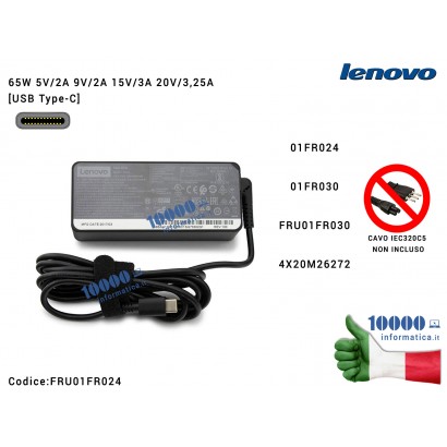 01FR024 Alimentatore LENOVO 65W [USB-C] ThinkPad X280 T480 T480s T570 01FR024 01FR030 4X20M26272 FRU01FR024 FRU01FR030
