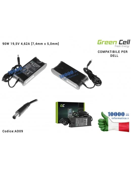 Alimentatore Green Cell 90W 19,5V 4,62A [7,4mm x 5,0mm] Compatibile per DELL Latitude D600 D610 D620 D630 D400 D800 1545 XPS 16 