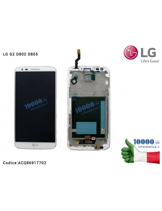 ACQ86917702 Display LCD con Vetro Touch Screen LG G2 D802 D805 (BIANCO)